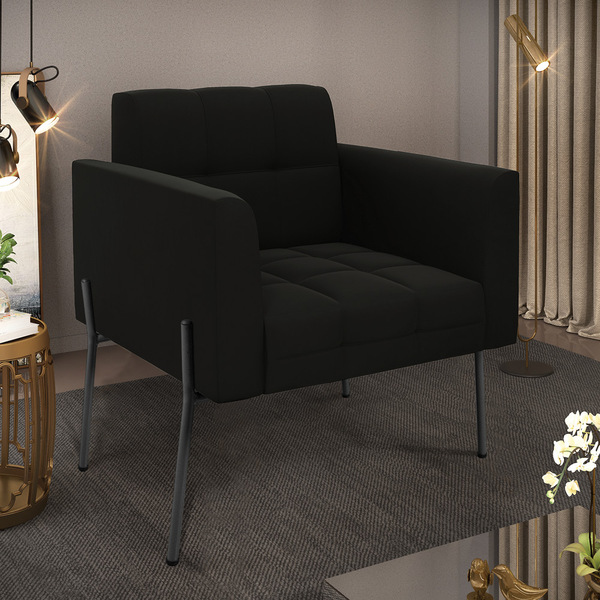 Poltrona Pé De Ferro Preto Para Sala Elisa Suede D03 - D'ross