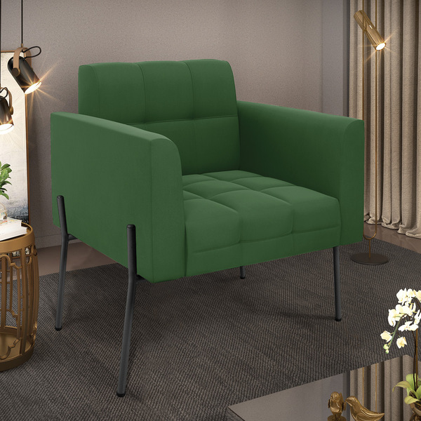 Poltrona Pé De Ferro Preto Para Sala Elisa Suede D03 - D'ross