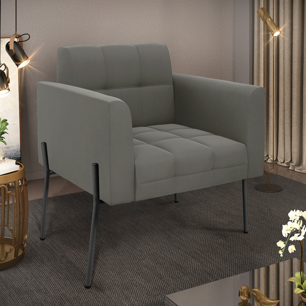 Poltrona Pé De Ferro Preto Para Sala Elisa Suede D03 - D'ross