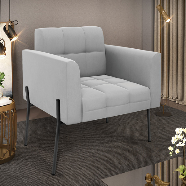 Poltrona Pé De Ferro Preto Para Sala Elisa Suede D03 - D'ross