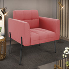 Poltrona Pé De Ferro Preto Para Sala Elisa Suede Rosê D03 - D