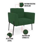 Poltrona Pé De Ferro Preto Para Sala Elisa Veludo Verde D03 -