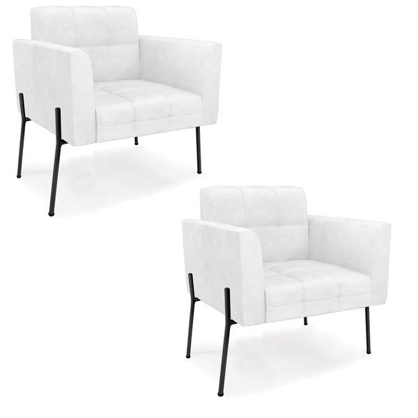 Poltrona Pé De Ferro Preto Para Sala Kit 2 Elisa Corano D03 -