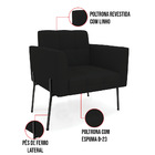Poltrona Pé De Ferro Preto Para Sala Kit 2 Elisa Linho D03 -