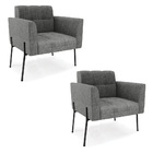 Poltrona Pé De Ferro Preto Para Sala Kit 2 Elisa Linho Grafit