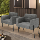 Poltrona Pé De Ferro Preto Para Sala Kit 2 Elisa Linho Grafit