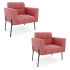 Poltrona Pé De Ferro Preto Para Sala Kit 2 Elisa Suede D03 -