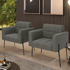 Poltrona Pé De Ferro Preto Para Sala Kit 2 Elisa Suede D03 -