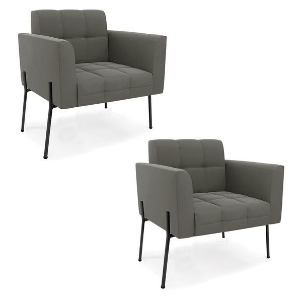 Poltrona Pé De Ferro Preto Para Sala Kit 2 Elisa Suede D03 -