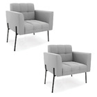 Poltrona Pé De Ferro Preto Para Sala Kit 2 Elisa Suede D03 -