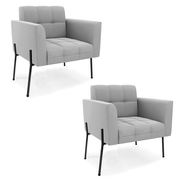 Poltrona Pé De Ferro Preto Para Sala Kit 2 Elisa Suede D03 -