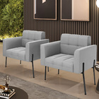 Poltrona Pé De Ferro Preto Para Sala Kit 2 Elisa Suede D03 -