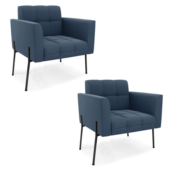 Poltrona Pé De Ferro Preto Para Sala Kit 2 Elisa Suede D03 -