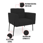 Poltrona Pé De Ferro Preto Para Sala Kit 2 Elisa Veludo D03 -