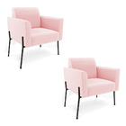 Poltrona Pé De Ferro Preto Para Sala Kit 2 Marisa Suede D03 -