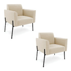 Poltrona Pé De Ferro Preto Para Sala Kit 2 Marisa Suede D03 -