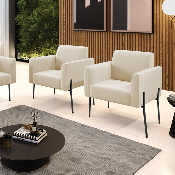 Poltrona Pé De Ferro Preto Para Sala Kit 2 Marisa Suede D03 -