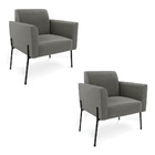 Poltrona Pé De Ferro Preto Para Sala Kit 2 Marisa Suede Grafi