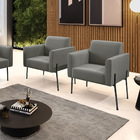 Poltrona Pé De Ferro Preto Para Sala Kit 2 Marisa Suede Grafi