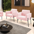 Poltrona Pé De Ferro Preto Para Sala Kit 2 Marisa Suede Rosa