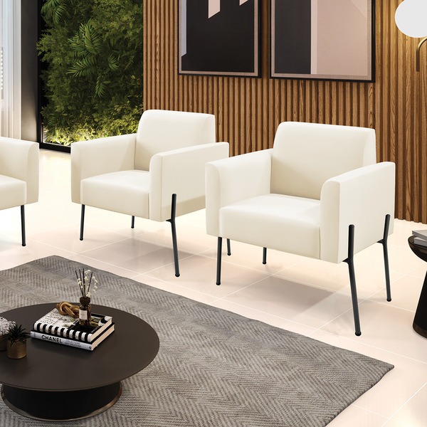 Poltrona Pé De Ferro Preto Para Sala Kit 2 Marisa Veludo Bege