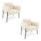 Poltrona Pé De Ferro Preto Para Sala Kit 2 Marisa Veludo Bege