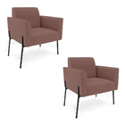 Poltrona Pé De Ferro Preto Para Sala Kit 2 Marisa Veludo Rosê