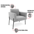 Poltrona Pé De Ferro Preto Para Sala Marisa Suede - Cinza