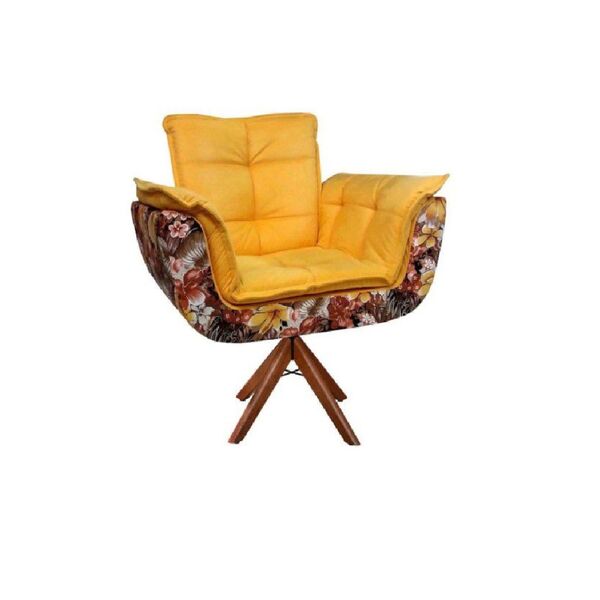 Poltrona Pérola Plus Floral Amarelo Base Giratória Madeira