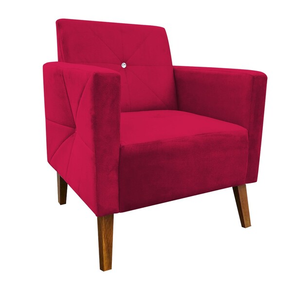 Poltrona Pérola Suede Com Strass Pés Chanfrado D'rossi - Verm