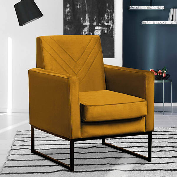 Poltrona Pérola Suede Mostarda Base Preto Bnn Decor