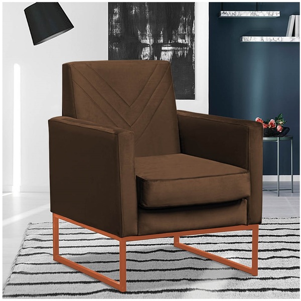 Poltrona Pérola Veludo Marrom Base Bronze Bnn Decor