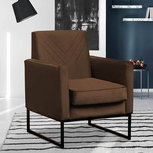 Poltrona Pérola Veludo Marrom Base Preto Bnn Decor