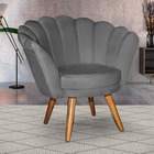 Poltrona Pés De Madeira Pétala Cinza Moderna Flor