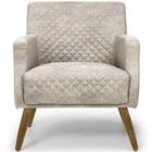 Poltrona Pés Madeira Linho Mesclado Matelassê Cinza/bege