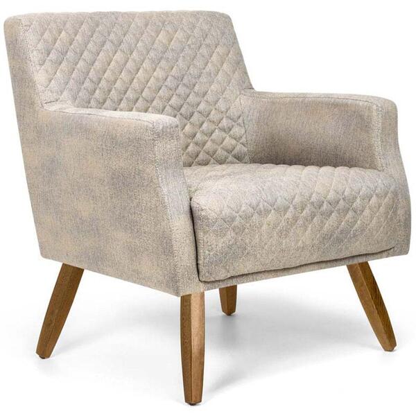 Poltrona Pés Madeira Linho Mesclado Matelassê Cinza/bege