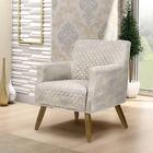 Poltrona Pés Madeira Linho Mesclado Matelassê Cinza/bege