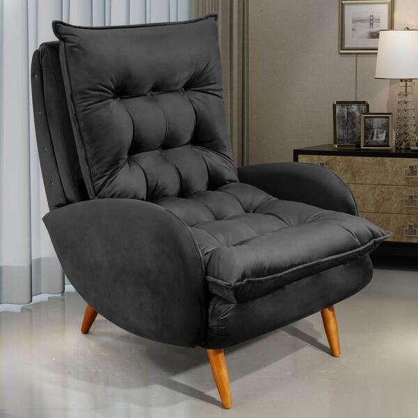 Poltrona Pés Madeira Maciça Veludo Olm Vicenza - Preto