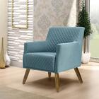 Poltrona Pés Madeira Tecido Lona Matelassê Azul Turquesa