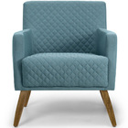 Poltrona Pés Madeira Tecido Lona Matelassê Azul Turquesa