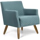 Poltrona Pés Madeira Tecido Lona Matelassê Azul Turquesa