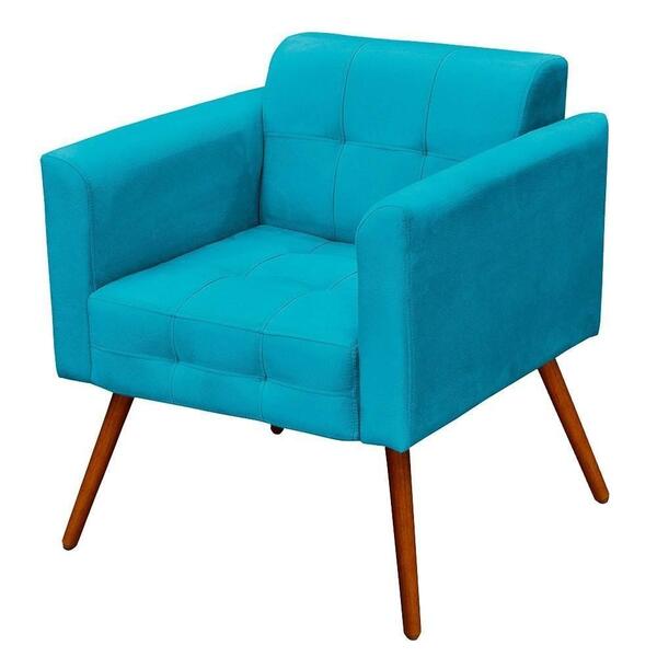 Poltrona Pés Palito Ana Suede Azul Turquesa - Ibiza