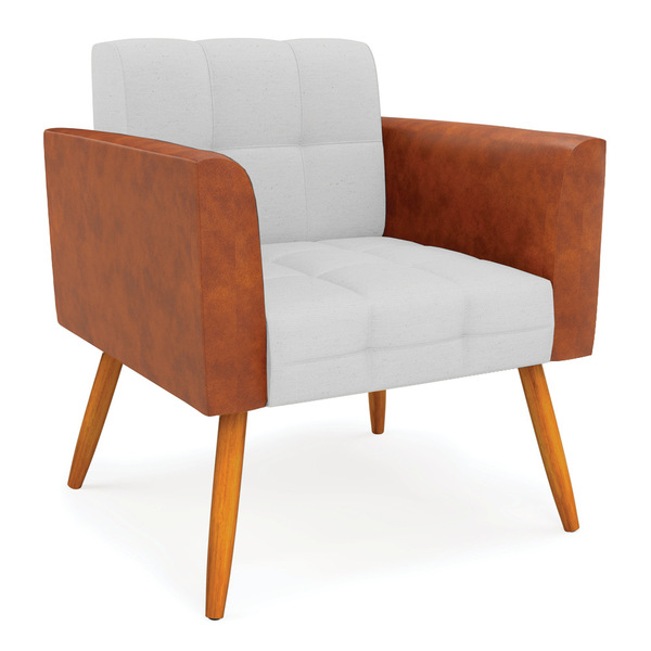 Poltrona Pés Palito Castanho Elisa Nozes/linho Cinza A05 D03