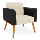 Poltrona Pés Palito Castanho Elisa Preto/linho Bege A19 D03 -