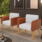 Poltrona Pés Palito Castanho Kit 2 Elisa Nozes/linho Cinza A0