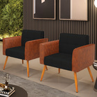 Poltrona Pés Palito Castanho Kit 2 Elisa Nozes/linho Preto A7