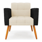 Poltrona Pés Palito Castanho Kit 2 Elisa Preto/linho Bege A19