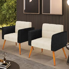 Poltrona Pés Palito Castanho Kit 2 Elisa Preto/linho Bege A19