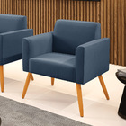 Poltrona Pés Palito Castanho Marisa Suede - Azul Marinho