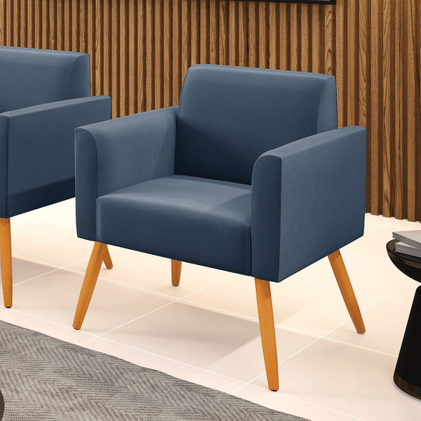 Poltrona Pés Palito Castanho Marisa Suede - Azul Marinho
